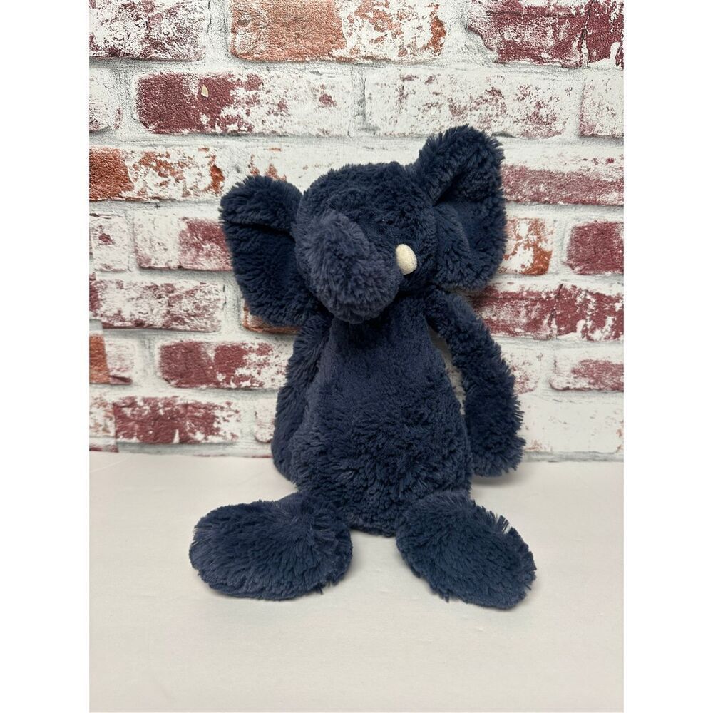 Jellycat Bashful Elephant Dark Blue - 12in. Stuffed Animal Plushie Stuffy